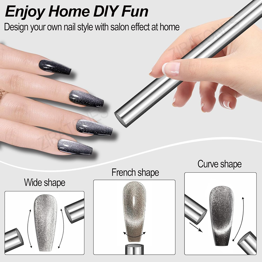 Nail Art Eye Cat - เจลทาเล็บแบบตาแมว 1 ชิ้น พร้อมอุปกรณ์สร้างเอฟเฟกต์กลิตเตอร์แบบ Snowlight แท่งแม่เหล็กทรงกระบอกสำหรับตกแต่งเล็บ