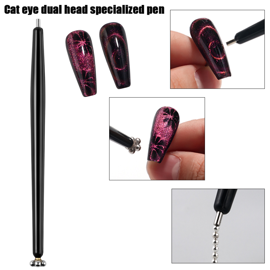 Nail Art Full Cat Eye - ปากกาแม่เหล็กสองหัวสำหรับเพ้นท์เล็บลายตาแมว 1/2 ชิ้น พร้อมแรงแม่เหล็กที่แข็งแกร่ง สำหรับมืออาชีพ ใช้สำหรับทำเล็บ
