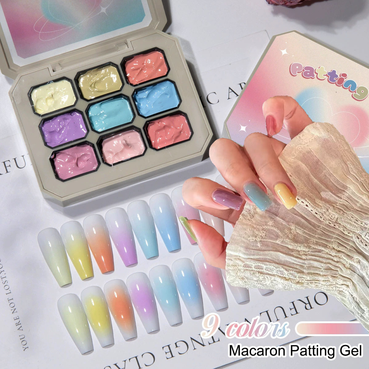 Nail Art Halal - เจลทาเล็บสีมาการองแบบแข็ง 1 ชิ้น 9 สี เจลสีเข้มข้น