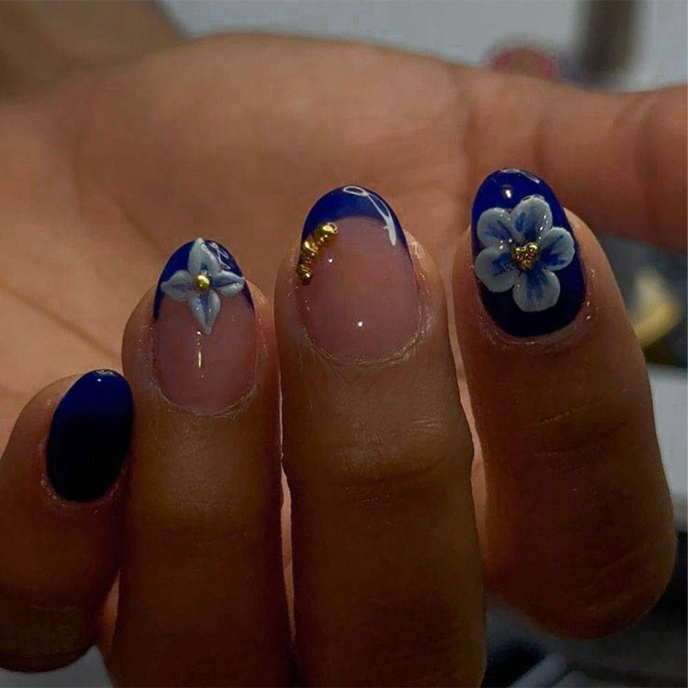 Nail Art Halal - สติกเกอร์ติดเล็บเจล 3 มิติ รูปวงรีสั้น 24 ชิ้น