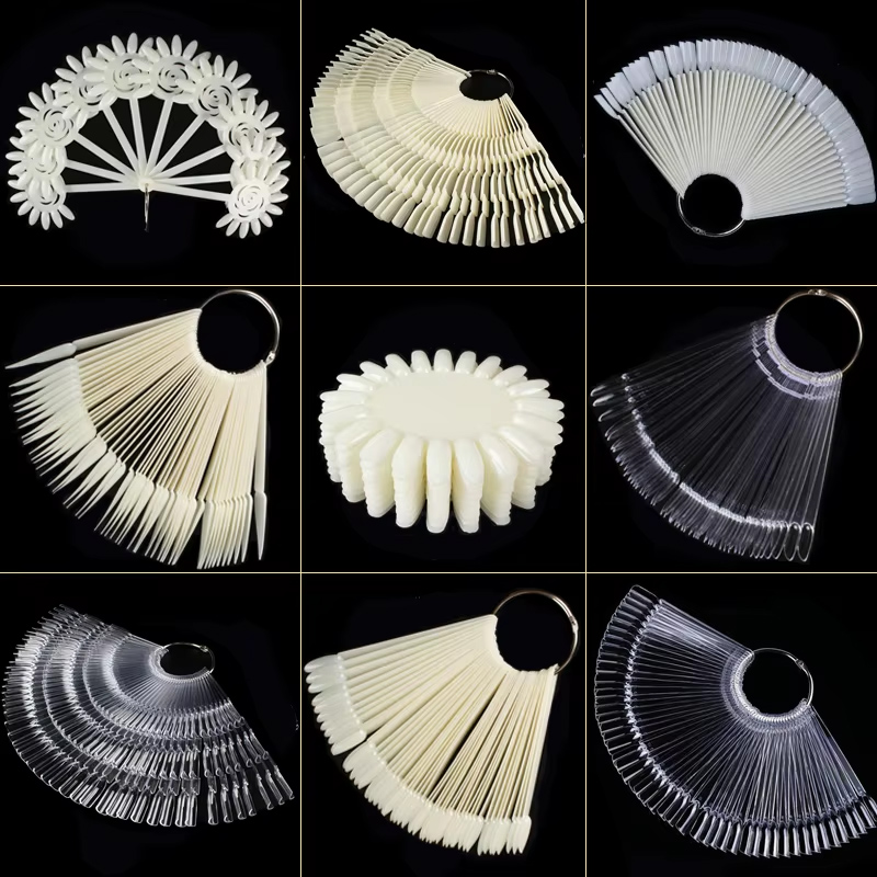 Nail Art Viral - 1 ชุดเล็บปลอมเตือนอย่างชัดเจนสีดําธรรมชาติเล็บรูปไข่พัดลมรูปเล็บตัวอย่างภาษาโปลิชคํา Station Reminder ฝึกเล็บเครื่องมือ