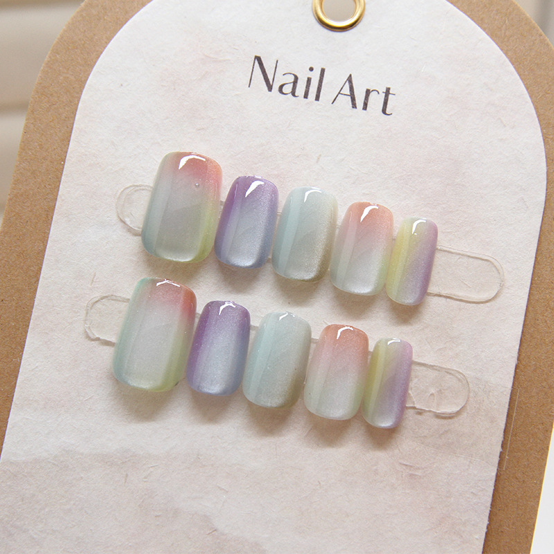 Nail Art Eye Cat - 10 ชิ้นผู้หญิงแฟชั่นเก๋หลากสีแมวตาฤดูใบไม้ผลิสวมใส่บนเล็บแพทช์ที่ถอดออกได้เล็บแพทช์ย้อมเล็บแพทช์เล็บใส