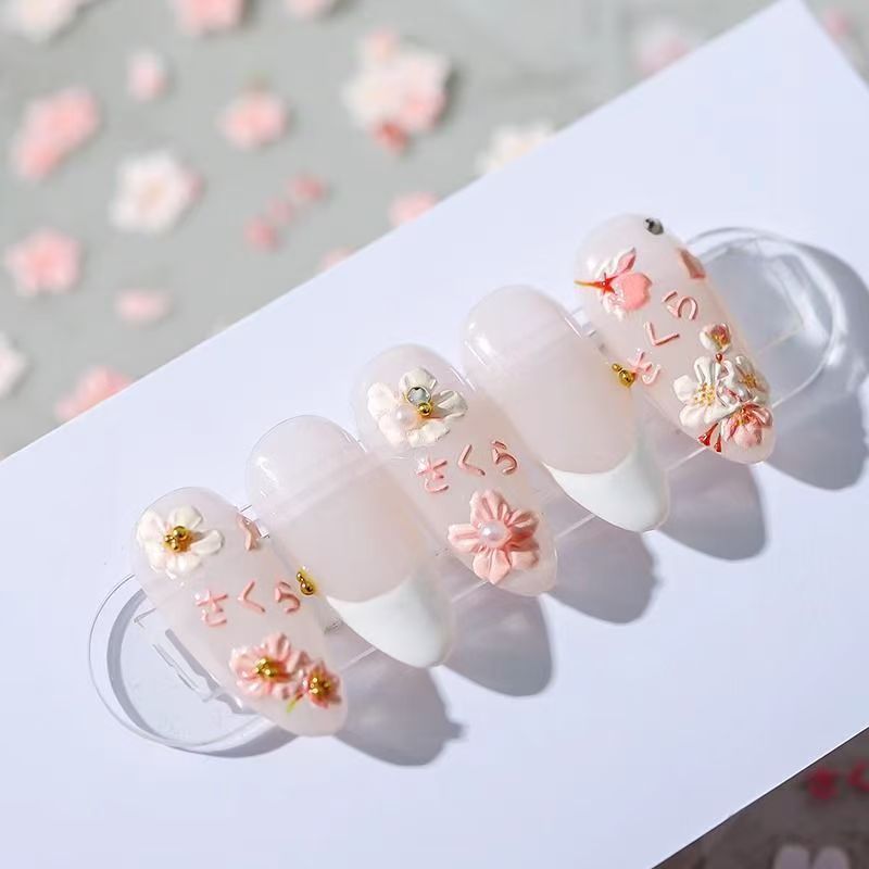 Nail Art Viral - สติกเกอร์ติดเล็บลายดอกไม้ 1 ชิ้น แบบนูน 3 มิติ
