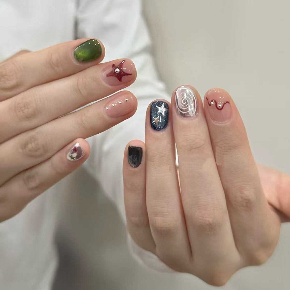 10PCS Glitter Cat Eye สั้นสแคว - Nail Art Eye Cat บทวิจารณ์และราคา