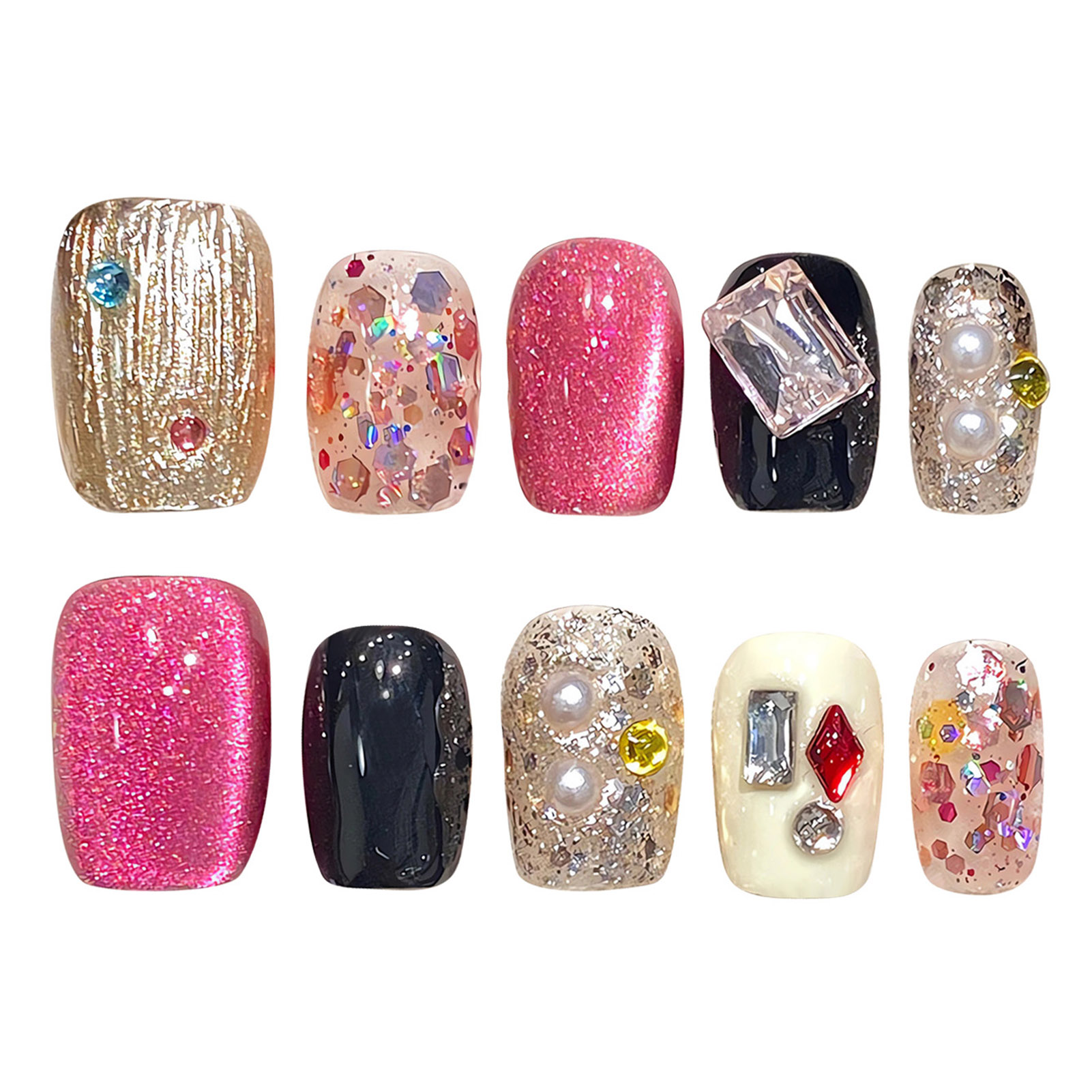 เล็บปลอมสีชมพูแวววาวแบบทำด้วยม - Nail Art Eye Cat บทวิจารณ์และราคา